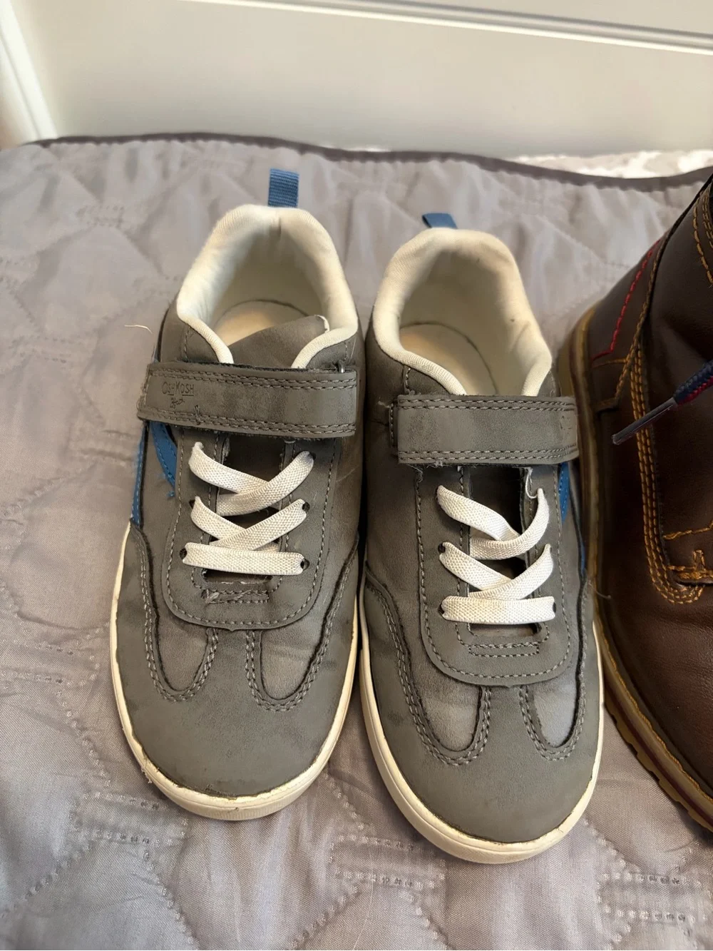 Kids Gray OshKosh B’gosh Casual Sneakers and Brown Leather Boots - Twin Pack
